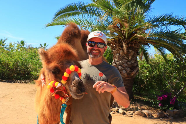 Joe pulizzi with camel in cabo, mexico